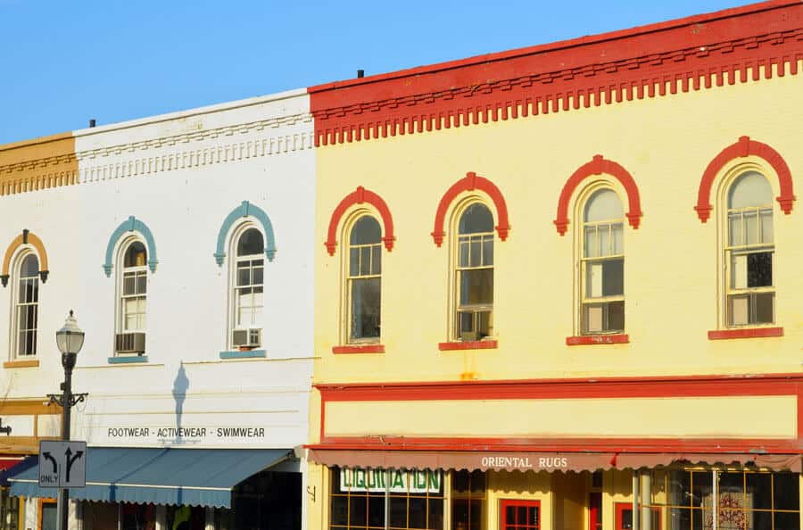 A photo of the small town two story shops in downtown Chagrin Falls